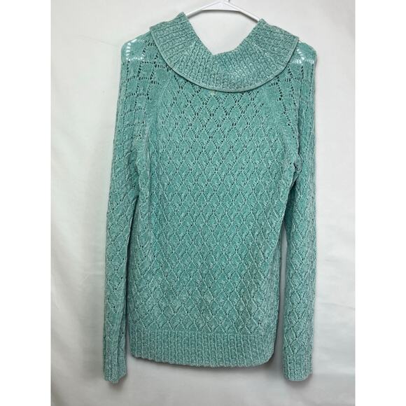 Sigrid Olsen Women's Size Large Aqua Chenille Long Sleeve Cowl Neck Sweater - Picture 7 of 7